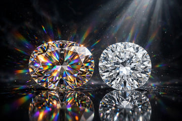 Moissanite and diamond side by side