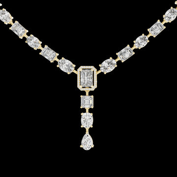 Mixed cut lab grown diamond Y necklace with pear drop pendant