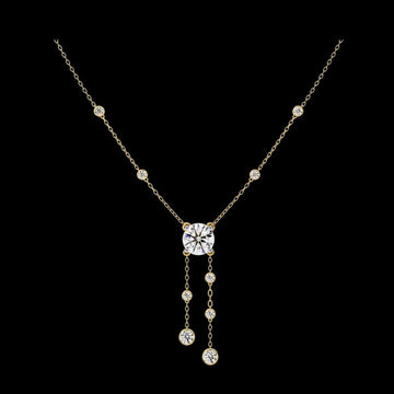 Round lab grown diamond lariat necklace with bezel station drops