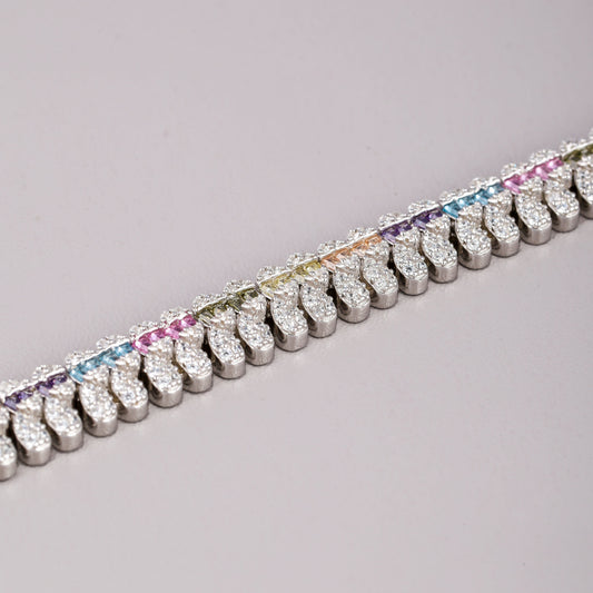 Rainbow Baguette Gemstone Multi Row Diamond Tennis Bracelet - view 4