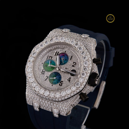 Ivevar's Ice & Ocean - Half Iced Diamond Watch with Vibrant Blue Rubber Strap