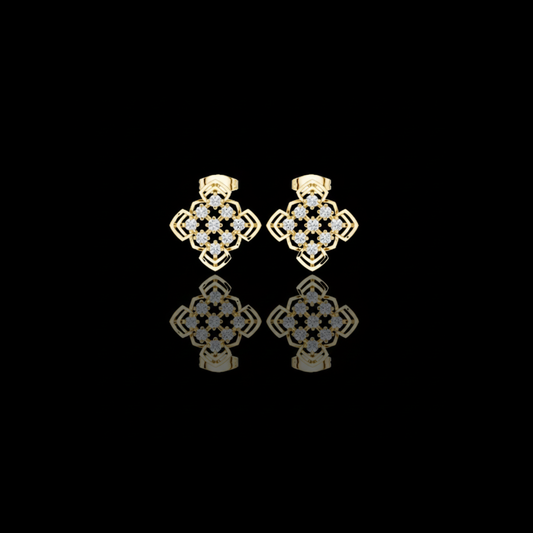 0.63 TCW Ornate Geometric Lab Diamond Round Cut Cluster Stud Earrings with Open Motif Detailing