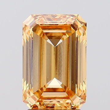 Elegant 3.05 CT Emerald Shape Fancy Intense Orange Color VS1 Clarity Lab grown Diamond For Custom Ring