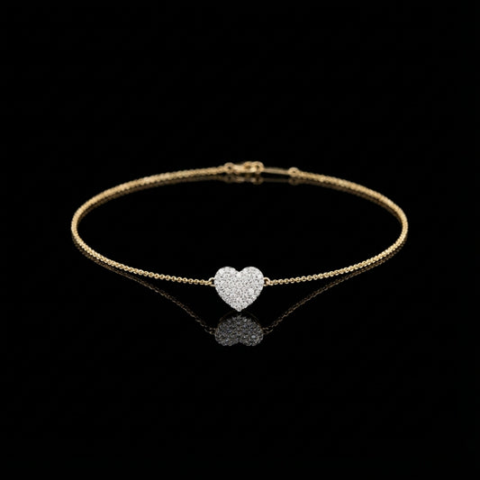 0.21 TCW Sophisticated Bracelet with a Dazzling Pave Moissanite Diamond Heart Charm on a Fine Chain