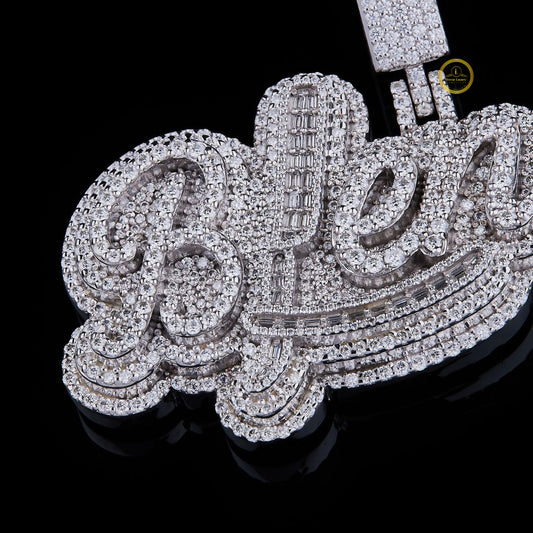 Three steps with Bugget and Round cut Daimonds Letter pandent with Moissonite Diamond by Ivevar.