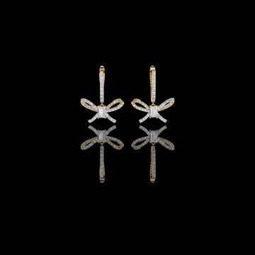 1.71 CT Exquisite Moissanite Diamond Bow Earrings with Emerald Cut Centerpiece & Pavé Ribbon Detailing