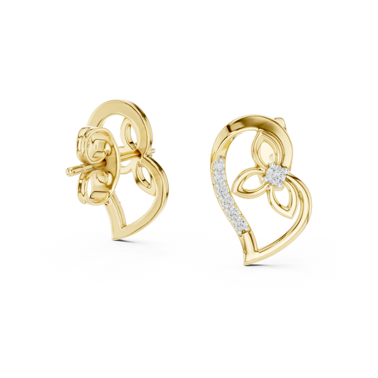 0.09 TCW Eternal Heart Floral Diamond Stud Earrings with Round Moissanite Diamonds