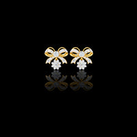 2.21 TCW Unique Lab Grown Round Diamond Bow Drop Earrings with Dazzling Pave Detailing and Sparkling Floral Charm