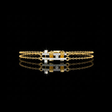 1.25 TCW Exquisite Double Layered Bracelet with Sparkling Diamond Studded Geometric Motif and Delicate Chain Design By Ivevar