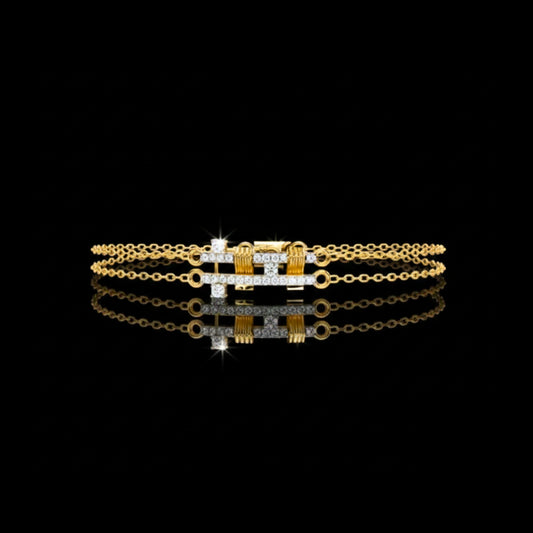 1.25 TCW Exquisite Double Layered Bracelet with Sparkling Diamond Studded Geometric Motif and Delicate Chain Design By Ivevar