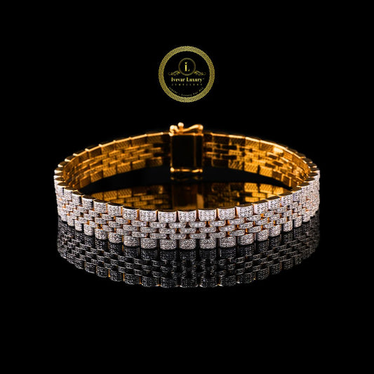 Luxury Lab Grown Diamond Cuban Link Bracelet in Two Tone Gold Iced Pave Diamond Men’s Bracelet By Ivevar
