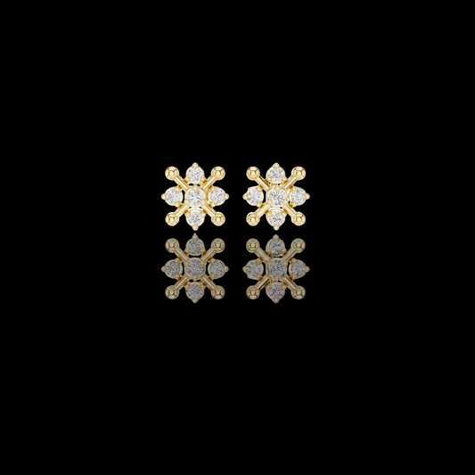 0.33 TCW Orbital Nova Lab Diamond Cluster Gold Stud Earrings with Starburst Geometry For Her