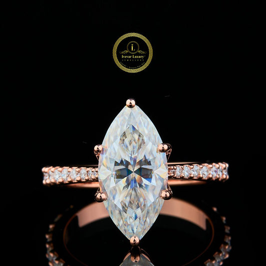 3.50 CT Marquise Shape Moissanite Diamond Ring By Ivevar.