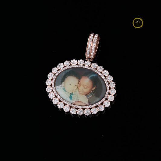 Mother Son Picture Pendent with Moisoonite Diamond with Two Tone by Ivevar .