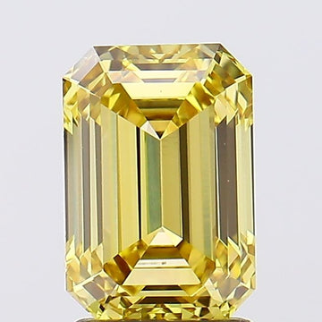 Timeless 2.05 CT Emerald Shape Fancy Intense Yellow Color VS1 Clarity Lab grown Diamond For Party Ring