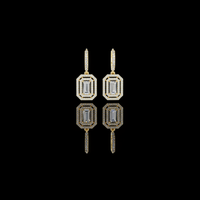 0.80 CT Glamour Baguette Cut Lab Diamond Halo Drop Earring in Polished Gold with Pave Hoop Accents