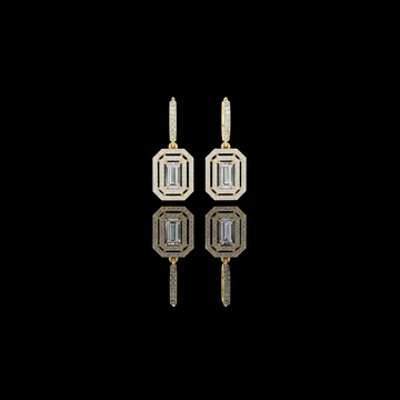 0.80 CT Glamour Baguette Cut Lab Diamond Halo Drop Earring in Polished Gold with Pave Hoop Accents