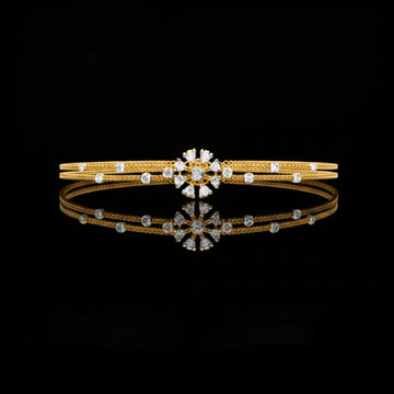 1.33 TCW Elegant Lab Grown Double Band Bracelet Adorned with Sparkling Round Diamonds and Floral Motif By Ivevar