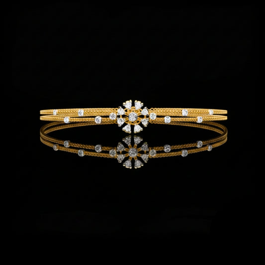1.33 TCW Elegant Lab Grown Double Band Bracelet Adorned with Sparkling Round Diamonds and Floral Motif By Ivevar