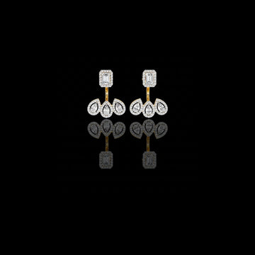 1.50 CT Emerald and Pear Cut Lab Diamond Halo Drop Earrings in Gold And Silver For Mother's Special