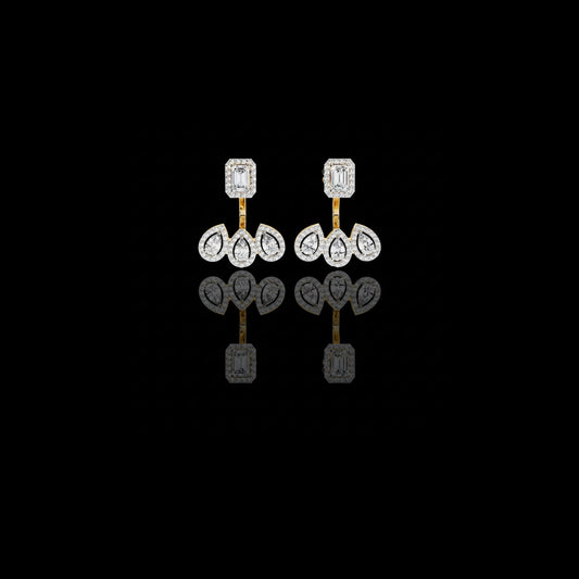 1.50 CT Emerald and Pear Cut Moissanite Diamond Halo Drop Earrings in Gold And Silver For Mother's Special