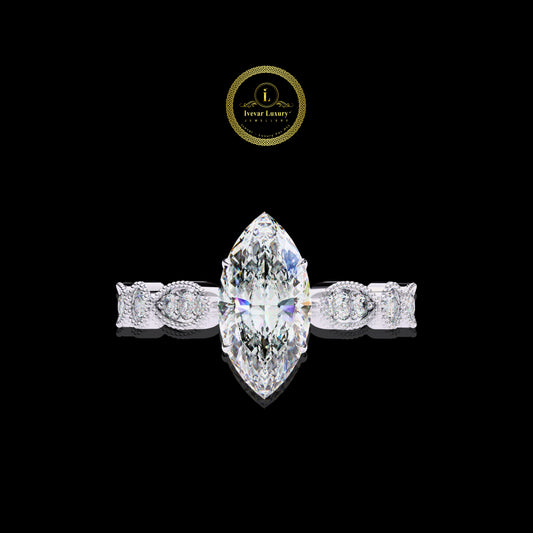 Exquisite Marquise Cut Moissanite Diamond Ring Vintage Gold Setting by Ivevar