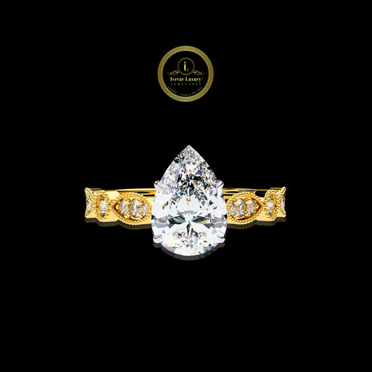 Ivevar Pear Lab Grown Diamond Ring Elegant Vintage Gold Engagement Ring