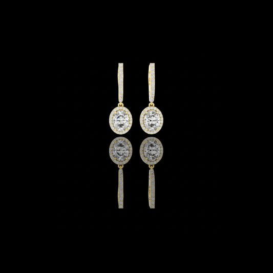 3.34 CT Regal Oval Halo Drop Lab Diamond Earrings in Gold with Pave Bar Accent Brilliance For Girl