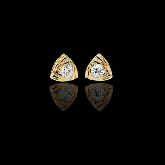 0.64 TCW Artistic Gold Triangle Lab Grown Diamond Studs with Intricate Cutout Swirl Detailing