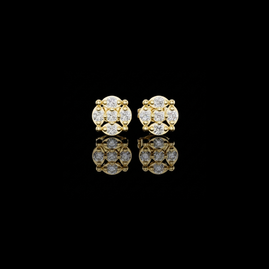 0.34 TCW Elegant Geometric Lab Grown Diamond Cluster Stud Earrings with Modern Floral Symmetry