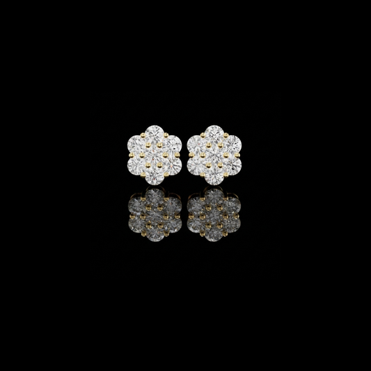 2.94 TCW Classic Floral Lab Grown Diamond Cluster Stud Earrings with Brilliant Round Cut Sparkle