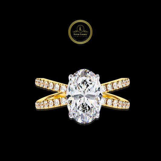 Art Deco Oval Lab Grown Diamond Engagement Ring Vintage Gold by Ivevar