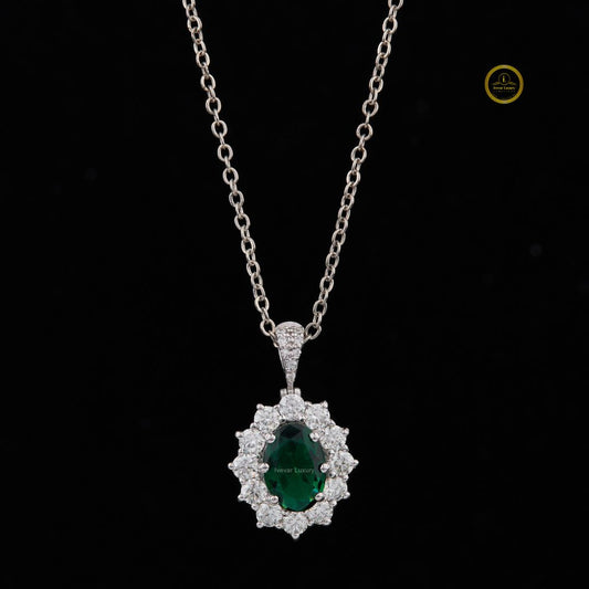Iced Out Moissanite Tennis Chain with Green Cushion Halo Links - view 2