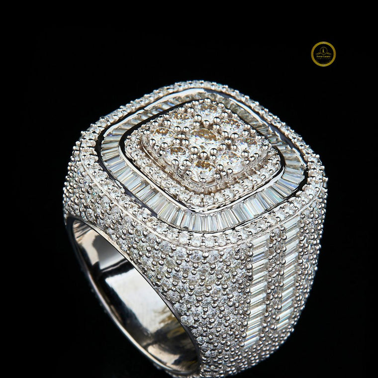 Full Silver Ice Out Round and Baguette Cut Lab Grown Diamond HipHop Ring - view 2