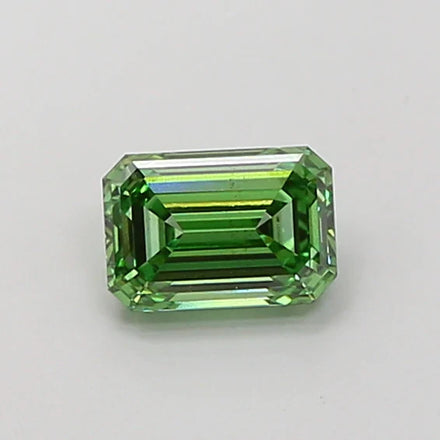 0.90 Ct Emerald Cut Fancy Vivid Green Moissanite - VS2 Clarity
