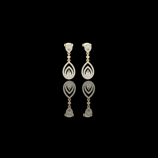 0.39 CT Ethereal Teardrop Halo Drop Moissanite Earrings in Gold with Layered Pear Cut Brilliance For Glam Girl
