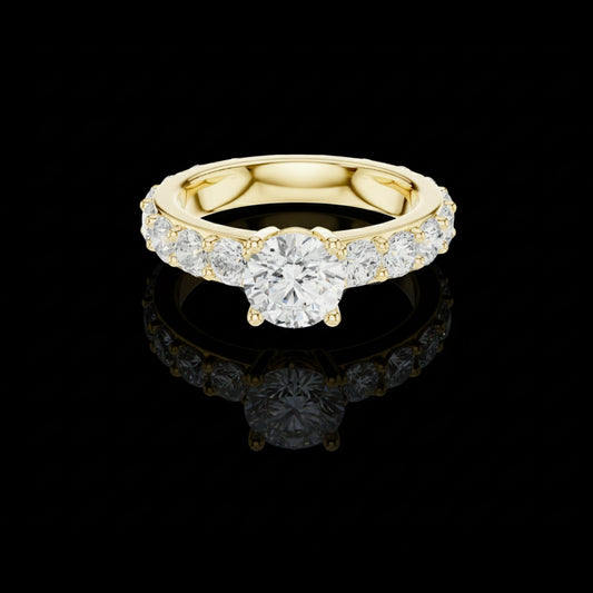 1.00 CT Desire Full Round Brilliant Cut Sparkle Solitaire Ring with Graduated Moissanite Diamond Band