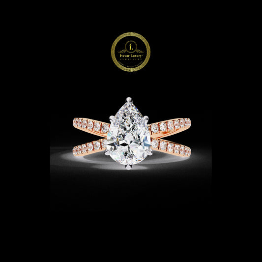 Luxury Pear Cut Lab Grown Diamond Ring Vintage Gold Bridal Jewelry By Ivevar