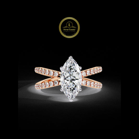 Vintage Glamour Marquise Moissanite Diamond Engagement Ring in Gold By Ivevar