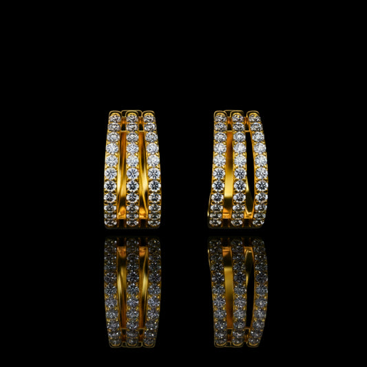 1.98 TCW Triple Row Moissanite Round Cut Diamond Hoop Earrings Everyday Statement Jewelry