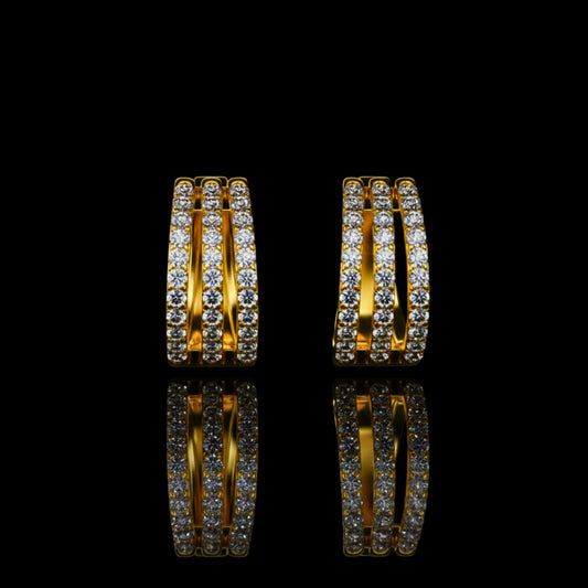 1.98 TCW Triple Row Moissanite Round Cut Diamond Hoop Earrings Everyday Statement Jewelry