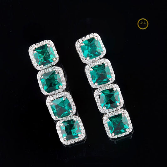 Iced Out Moissanite Tennis Chain with Green Cushion Halo Links - view 3