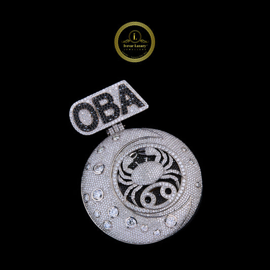VVS Moissanite Diamond "OBA" Cancer Zodiac Medallion Two Tone Iced-Out Moon & Crab Pendant