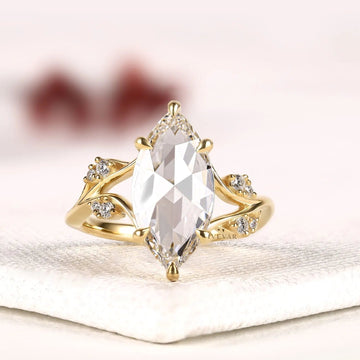 Marquise Rose Cut Moissanite Diamond Nature Inspired Engagement Ring