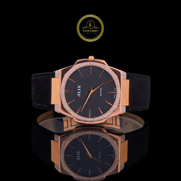 Rose Gold Crystal Bezel Diamond Black Dial Watch