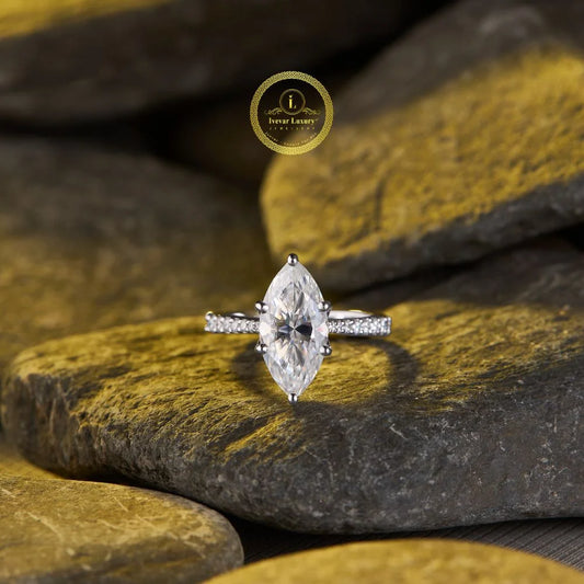 Royal Marquise Cut 3.00 CT Lab Grown Engagement Ring with Luxurious Gold Finish BY Ivevar