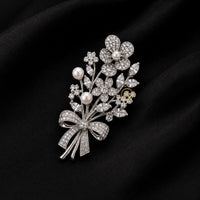 Pearl with Bow Inspire Floral Bouquet Brooch