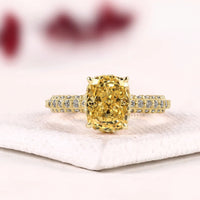 Yellow Radiant Cut Hidden Halo with Pave Band Lab Grown Diamond Ring