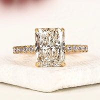 3.00 CT Radiant Brilliant Lab Grown Diamond Engagement Ring with Pavé Band