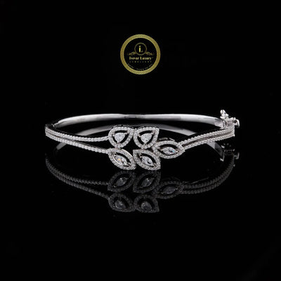 Marquise Cut Moissanite Floral Open Cuff Bangle Bracelet